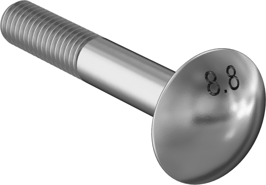 Çelik Kare Boyunlu Taşıma Cıvataları, Orta Mukavemetli, Çinko Kaplama, M6 x 1 mm Diş, 40 mm Uzunluk