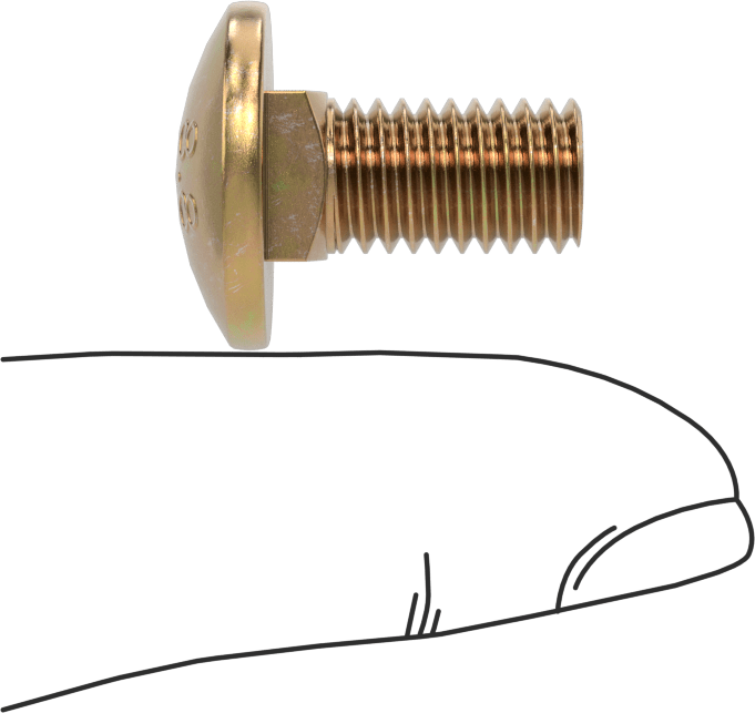 Çelik Kare Boyunlu Taşıma Cıvataları, Orta Mukavemetli, Sarı Kromatlı Çinko, M8 x 1.25mm, 16 mm Uzunluk