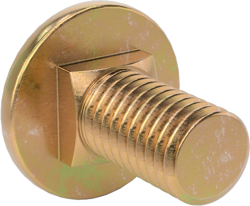 Çelik Kare Boyunlu Taşıma Cıvataları, Orta Mukavemetli, Sarı Kromatlı Çinko, M8 x 1.25mm, 16 mm Uzunluk