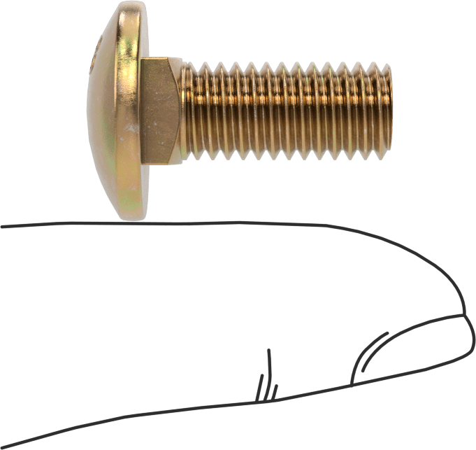 Çelik Kare Boyunlu Taşıma Cıvataları, Orta Mukavemetli, Sarı Kromatlı Çinko, M8 x 1.25mm, 20 mm Uzunluk