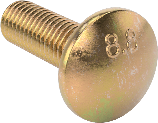 Çelik Kare Boyunlu Taşıma Cıvataları, Orta Mukavemetli, Sarı Kromatlı Çinko, M8 x 1.25mm, 25 mm Uzunluk