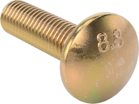 Çelik Kare Boyunlu Taşıma Cıvataları, Orta Mukavemetli, Sarı Kromatlı Çinko, M8 x 1.25mm, 30 mm Uzunluk