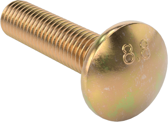 Çelik Kare Boyunlu Taşıma Cıvataları, Orta Mukavemetli, Sarı Kromatlı Çinko, M8 x 1.25mm, 35 mm Uzunluk