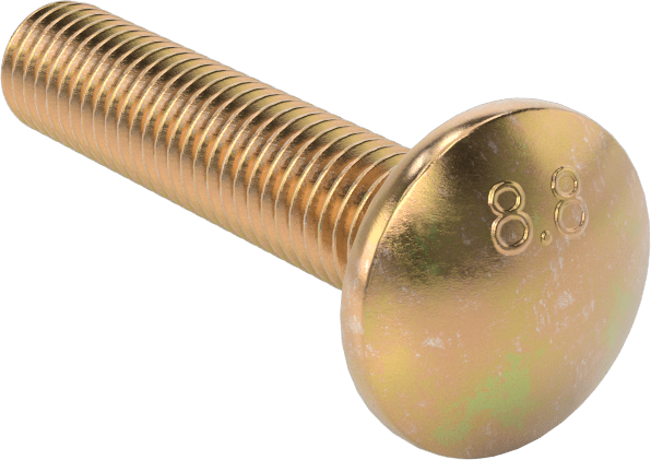 Çelik Kare Boyunlu Taşıma Cıvataları, Orta Mukavemetli, Sarı Kromatlı Çinko, M8 x 1.25mm, 40 mm Uzunluk