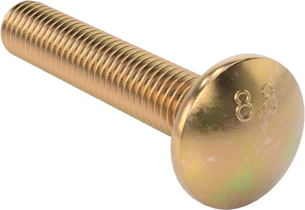 Çelik Kare Boyunlu Taşıma Cıvataları, Orta Mukavemetli, Sarı Kromatlı Çinko, M8 x 1.25mm, 45 mm Uzunluk