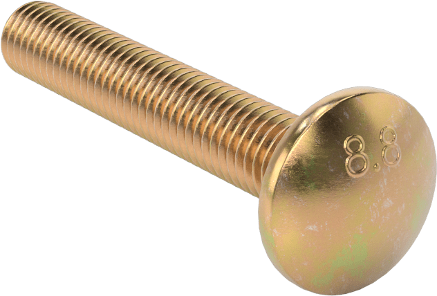 Çelik Kare Boyunlu Taşıma Cıvataları, Orta Mukavemetli, Sarı Kromatlı Çinko, M8 x 1.25mm, 50 mm Uzunluk
