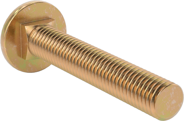 Çelik Kare Boyunlu Taşıma Cıvataları, Orta Mukavemetli, Sarı Kromatlı Çinko, M8 x 1.25mm, 50 mm Uzunluk