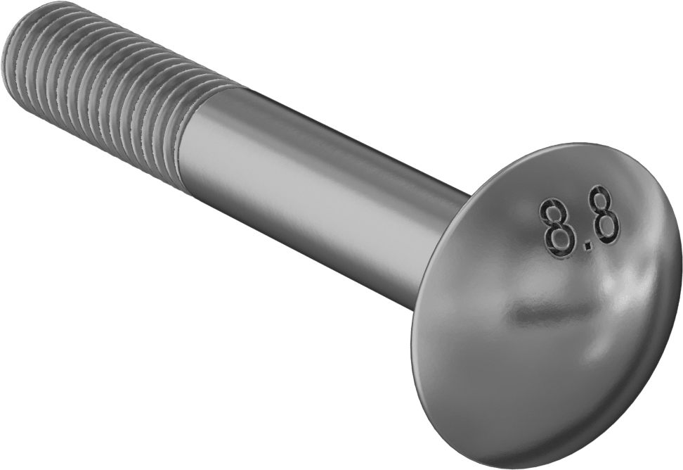 Çelik Kare Boyunlu Taşıma Cıvataları, Orta Mukavemetli, Sarı Kromatlı Çinko, M8 x 1.25mm, 55 mm Uzunluk