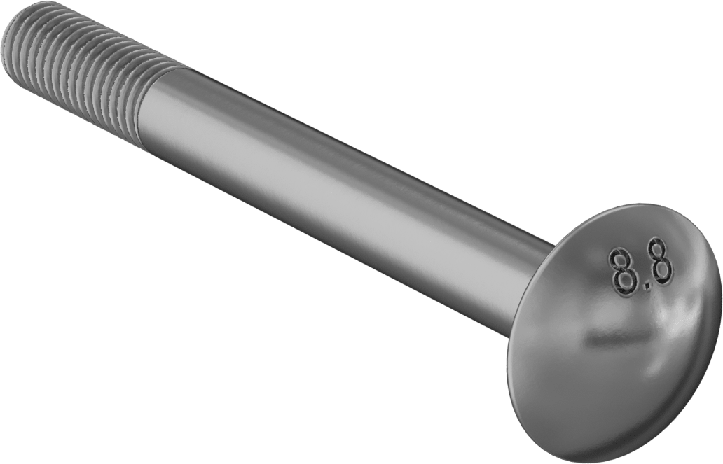 Çelik Kare Boyunlu Taşıma Cıvataları, Orta Mukavemetli, Sarı Kromatlı Çinko, M8 x 1.25mm, 80 mm Uzunluk
