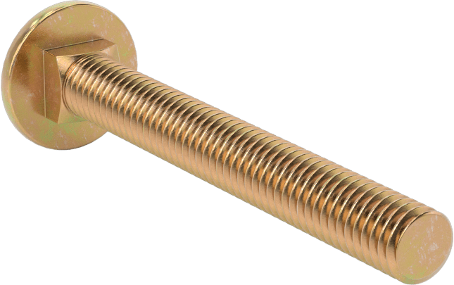 Çelik Kare Boyunlu Taşıma Cıvataları, Orta Mukavemetli, Sarı Kromatlı Çinko, M6 x 1 mm, 50 mm Uzunluk