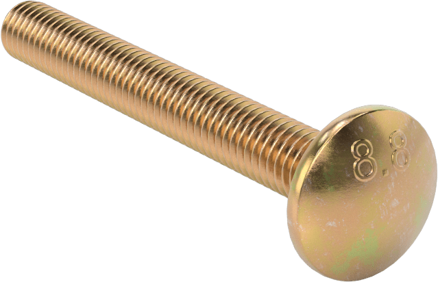 Çelik Kare Boyunlu Taşıma Cıvataları, Orta Mukavemetli, Sarı Kromatlı Çinko, M6 x 1 mm, 50 mm Uzunluk