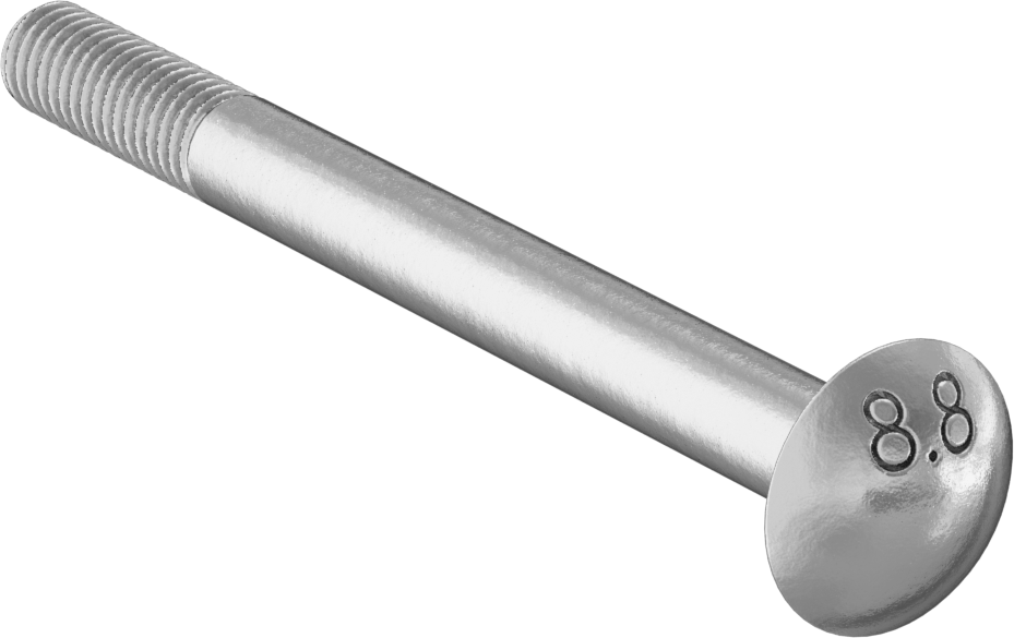 Çelik Kare Boyunlu Taşıma Cıvataları, Orta Mukavemetli, Sarı Kromatlı Çinko, M6 x 1 mm, 70 mm Uzunluk