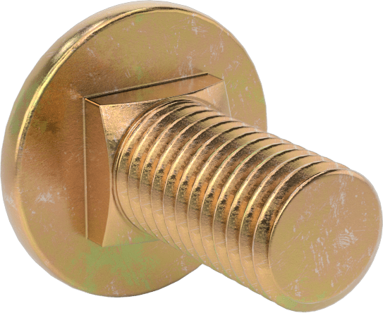 Çelik Kare Boyunlu Taşıma Cıvataları, Orta Mukavemetli, Sarı Kromatlı Çinko, M12 x 1.75mm, 25 mm Uzunluk