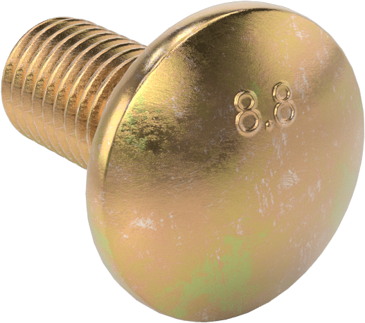 Çelik Kare Boyunlu Taşıma Cıvataları, Orta Mukavemetli, Sarı Kromatlı Çinko, M12 x 1.75mm, 25 mm Uzunluk