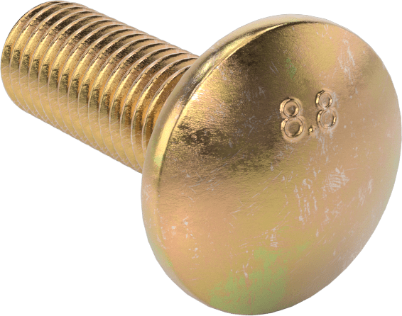 Çelik Kare Boyunlu Taşıma Cıvataları, Orta Mukavemetli, Sarı Kromatlı Çinko, M12 x 1.75mm, 35 mm Uzunluk
