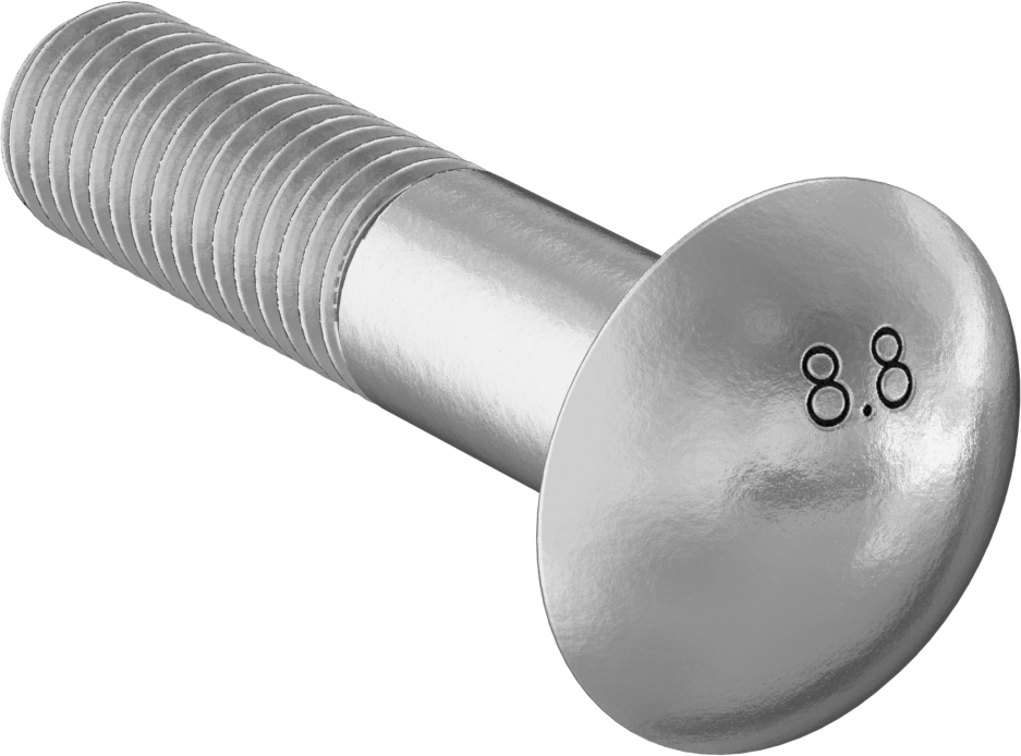 Çelik Kare Boyunlu Taşıma Cıvataları, Orta Mukavemetli, Sarı Kromatlı Çinko, M12 x 1.75mm, 55 mm Uzunluk