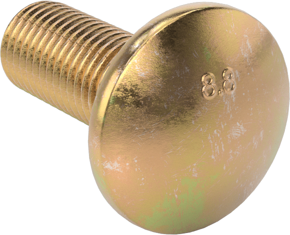Çelik Kare Boyunlu Taşıma Cıvataları, Orta Mukavemetli, Sarı Kromatlı Çinko, M16 x 2 mm, 40 mm Uzunluk