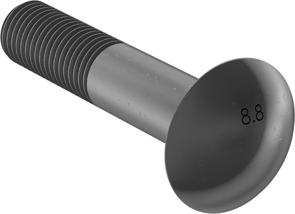 Çelik Kare Boyunlu Taşıma Cıvataları, Orta Mukavemetli, Sarı Kromatlı Çinko, M16 x 2 mm, 80 mm Uzunluk