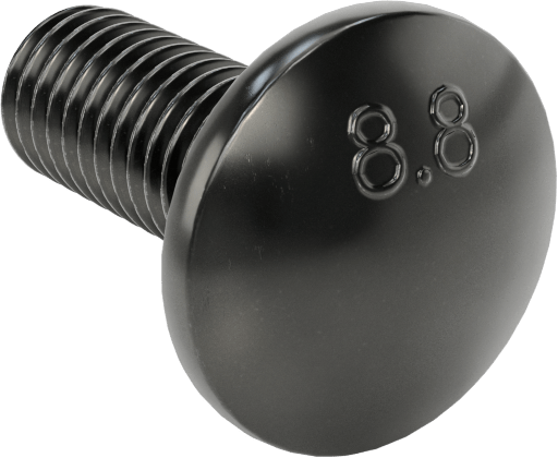 Çelik Kare Boyunlu Taşıma Cıvataları, Orta Mukavemetli, Siyah, M8 x 1.25 mm, 20 mm Uzunluk