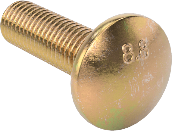 Çelik Kare Boyunlu Taşıma Cıvataları, Orta Mukavemetli, Sarı Kromatlı Çinko, M10 x 1.50mm, 35 mm Uzunluk