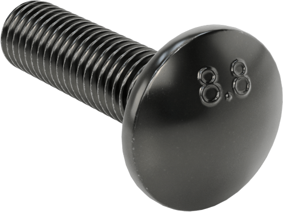 Çelik Kare Boyunlu Taşıma Cıvataları, Orta Mukavemetli, Siyah, M8 x 1.25 mm, 30 mm Uzunluk