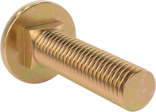 Çelik Kare Boyunlu Taşıma Cıvataları, Orta Mukavemetli, Sarı Kromatlı Çinko, M10 x 1.50mm, 40 mm Uzunluk