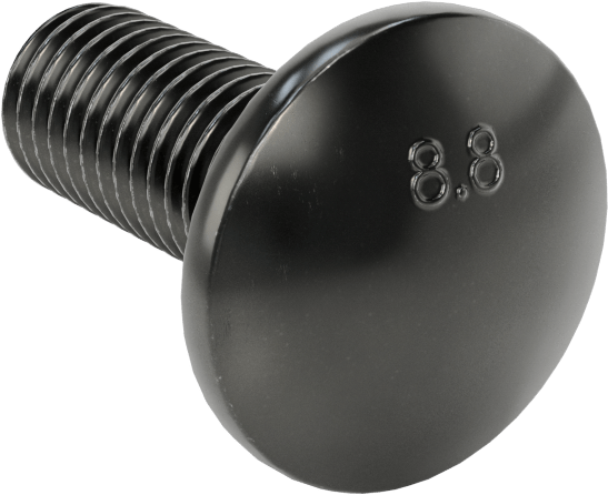 Çelik Kare Boyunlu Taşıma Cıvataları, Orta Mukavemetli, Siyah, M12 x 1.75 mm, 30 mm Uzunluk