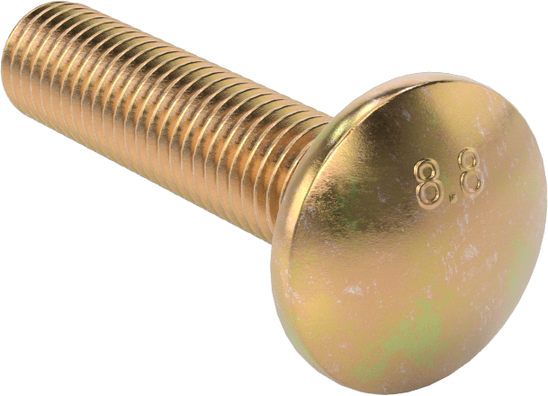 Çelik Kare Boyunlu Taşıma Cıvataları, Orta Mukavemetli, Sarı Kromatlı Çinko, M10 x 1.50mm, 45 mm Uzunluk