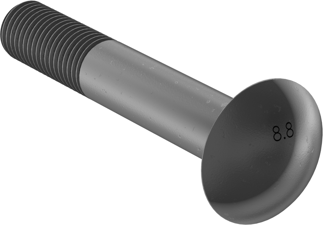 Çelik Kare Boyunlu Taşıma Cıvataları, Orta Mukavemetli, Siyah, M16 x 2 mm, 100 mm Uzunluk