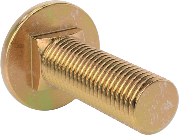 Çelik Kare Boyunlu Taşıma Cıvataları, Orta Mukavemetli, Sarı Kromatlı Çinko, M16 x 2 mm, 50 mm Uzunluk