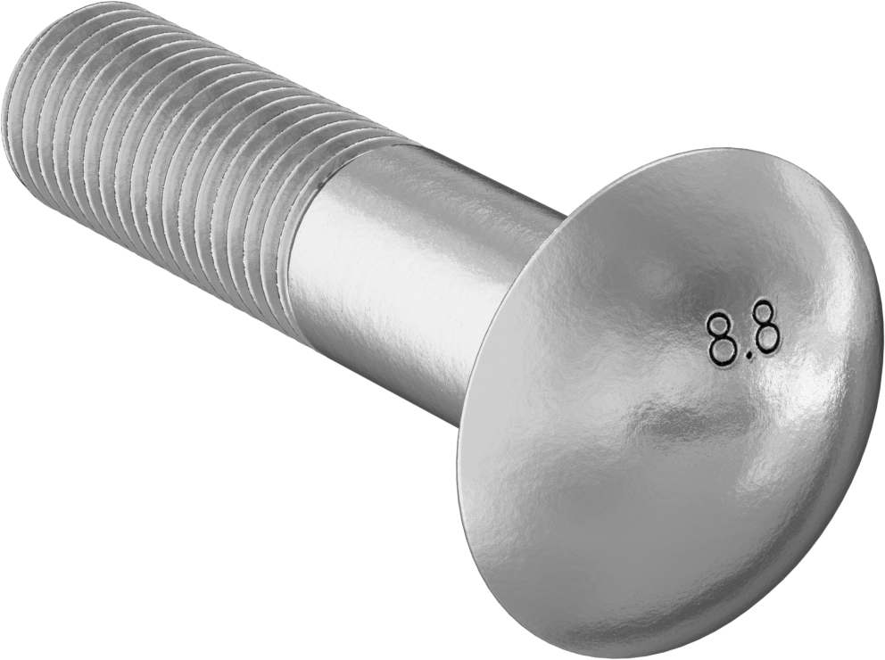 Çelik Kare Boyunlu Taşıma Cıvataları, Orta Mukavemetli, Sarı Kromatlı Çinko, M16 x 2 mm, 70 mm Uzunluk