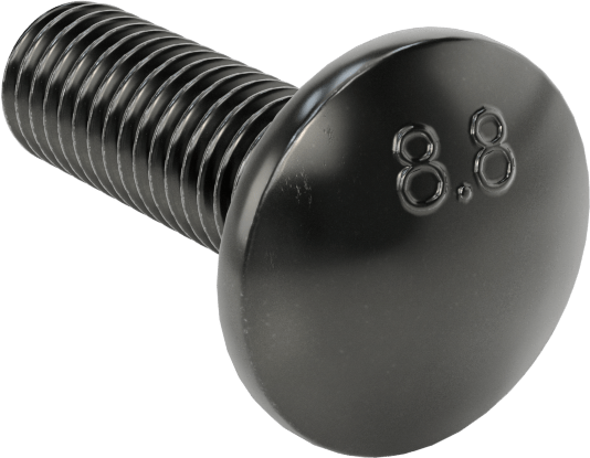 Çelik Kare Boyunlu Taşıma Cıvataları, Orta Mukavemetli, Siyah, M8 x 1.25 mm, 25 mm Uzunluk