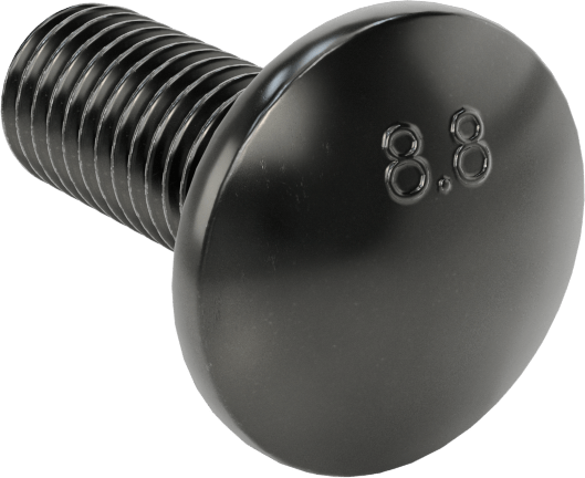 Çelik Kare Boyunlu Taşıma Cıvataları, Orta Mukavemetli, Siyah, M10 x 1.50 mm, 25 mm Uzunluk