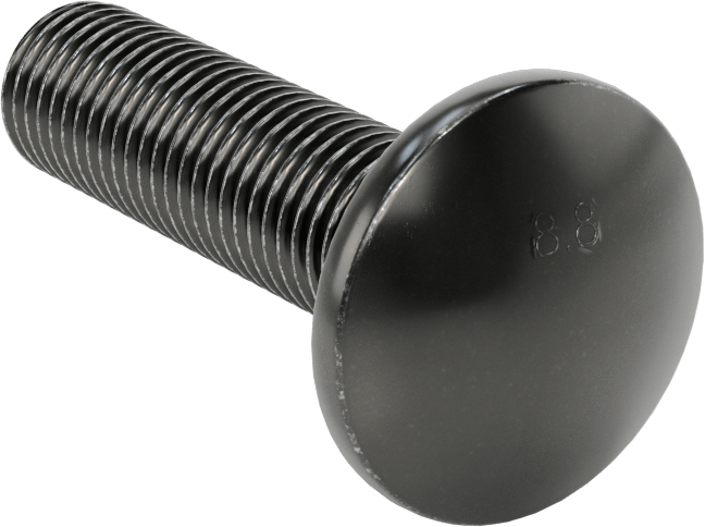 Çelik Kare Boyunlu Taşıma Cıvataları, Orta Mukavemetli, Siyah, M16 x 2 mm Diş, 60 mm Uzunluk
