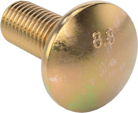 Çelik Kare Boyunlu Taşıma Cıvataları, Orta Mukavemetli, Sarı Kromatlı Çinko, M12 x 1.75mm, 30 mm Uzunluk