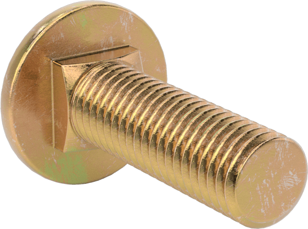 Çelik Kare Boyunlu Taşıma Cıvataları, Orta Mukavemetli, Sarı Kromatlı Çinko, M12 x 1.75mm, 40 mm Uzunluk