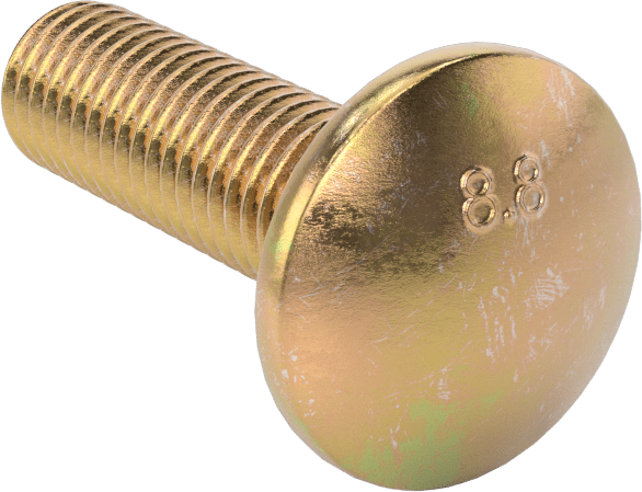 Çelik Kare Boyunlu Taşıma Cıvataları, Orta Mukavemetli, Sarı Kromatlı Çinko, M12 x 1.75mm, 40 mm Uzunluk