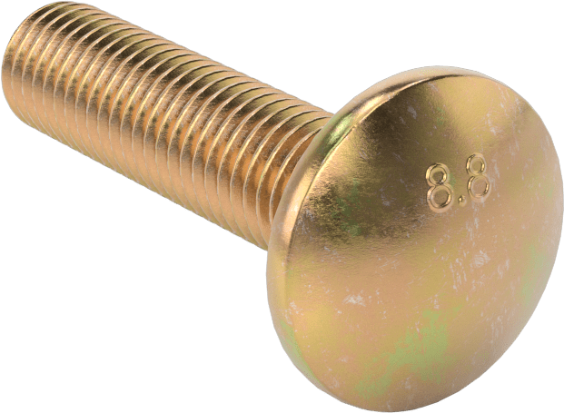 Çelik Kare Boyunlu Taşıma Cıvataları, Orta Mukavemetli, Sarı Kromatlı Çinko, M12 x 1.75mm, 50 mm Uzunluk