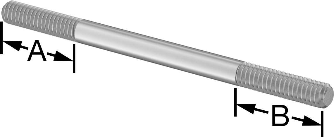 18-8 Paslanmaz Çelik Her İki Ucu Dişli Montaj Saplaması, 1/4"-20 Diş Boyutu, 1" Diş Uzunlukları, 4" Uzunluk