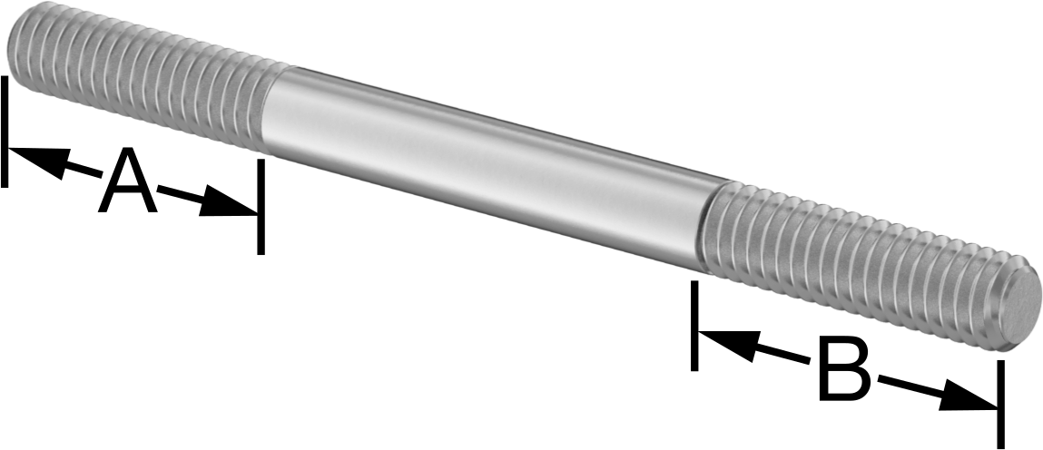 18-8 Paslanmaz Çelik Her İki Ucu Dişli Montaj Saplaması, 5/16"-18 Diş Boyutu, 1-1/8" Diş Uzunlukları, 4" Uzunluk