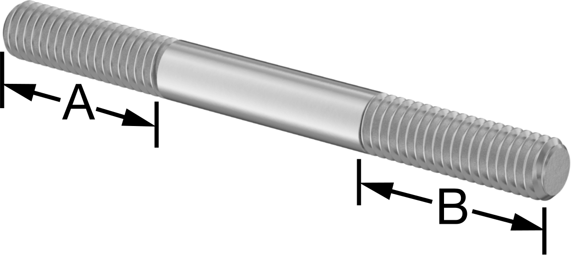 18-8 Paslanmaz Çelik Her İki Ucu Dişli Montaj Saplaması, 3/8"-16 Diş Boyutu, 1-1/4" Diş Uzunlukları, 4" Uzunluk