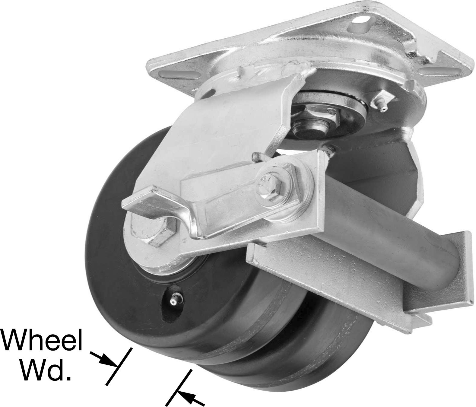 7-1/4“ x 5-1/4” Plakalı Stronghart Tekerlek, Ekstra Yüksek Kapasiteli, Frenli Döner Tekerlek ve 6" Çapında Fenolik Tekerlek
