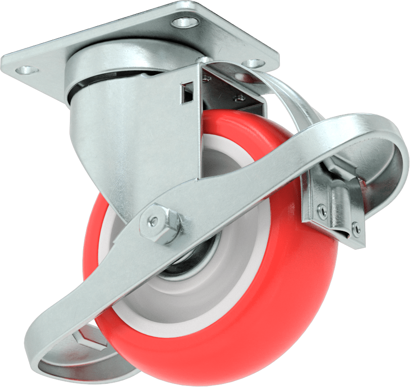 Creston Tekerlek, Sarmal Frenli Döner Bağlantı, 4" Çaplı Tekerlek, 3-5/8" Uzunlukta Plaka