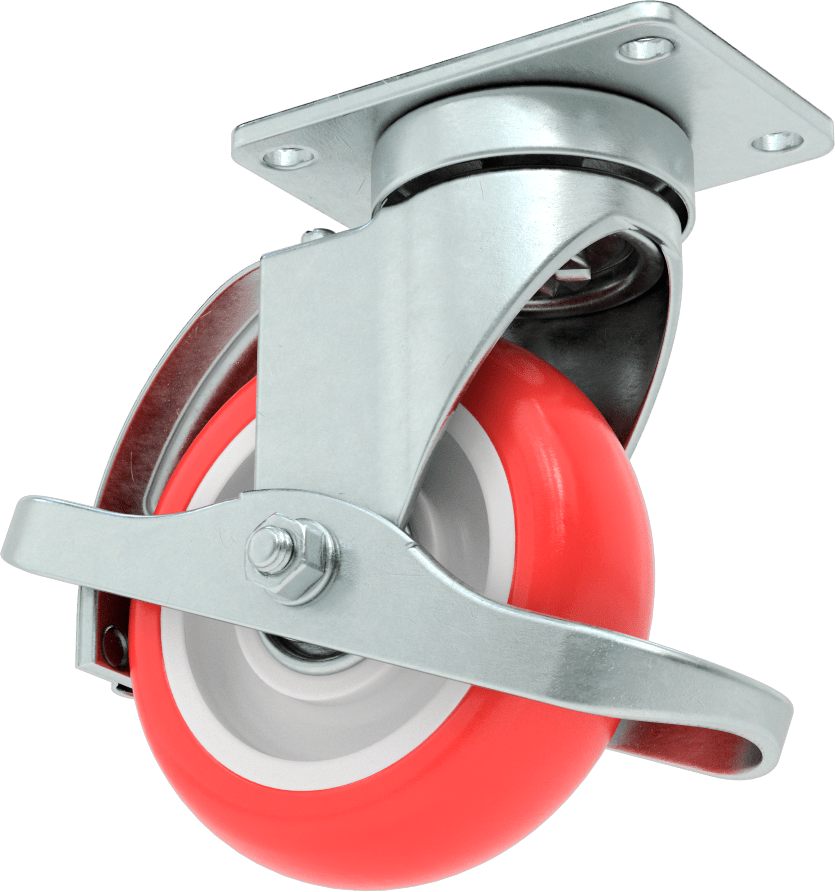 Creston Tekerlek, Sarmal Frenli Döner Bağlantı, 4" Çaplı Tekerlek, 3-5/8" Uzunlukta Plaka