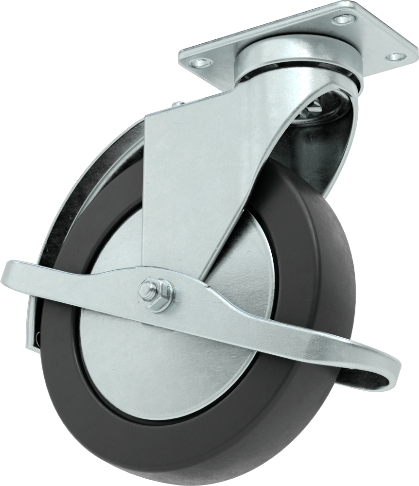 Creston Tekerlek, Çevreleyen Frenli ve 6" Çapında 80D Durometre Kauçuk Tekerlekli Döner
