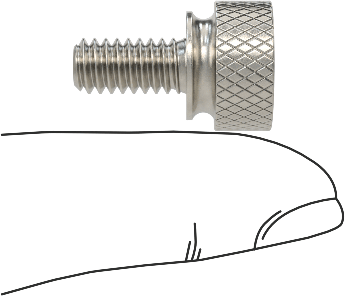 Paslanmaz Çelik Genişletilmiş Yaka Tırtıllı Başlı Ayar Vidası, 1/4"-20 Diş Boyutu, 1/2" Uzunluk