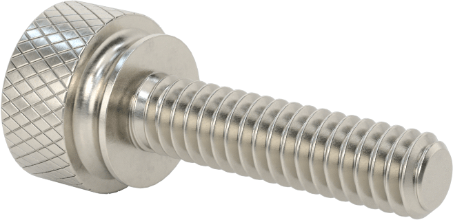 Paslanmaz Çelik Genişletilmiş Yaka Tırtıllı Başlı Ayar Vidası, 1/4"-20 Diş Boyutu, 1" Uzunluk
