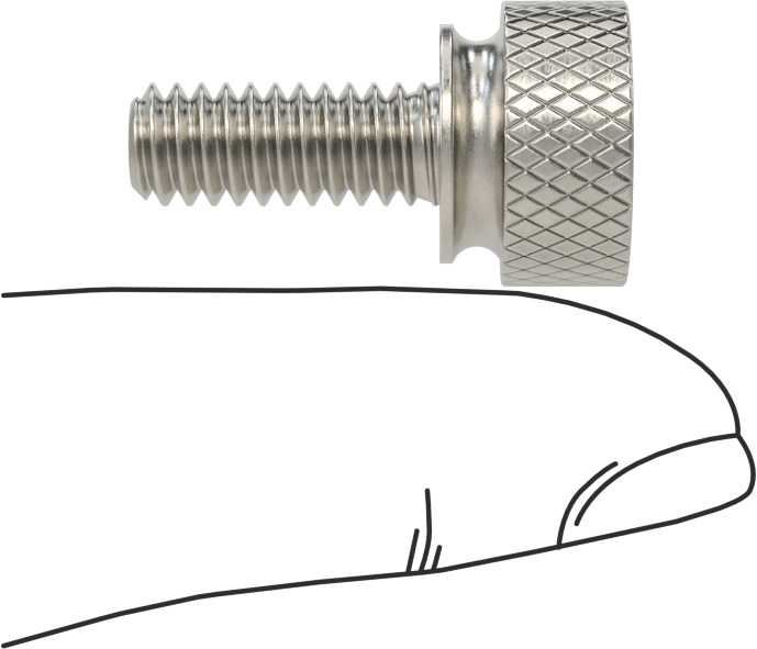 Paslanmaz Çelik Genişletilmiş Yaka Tırtıllı Başlı Ayar Vidası, 1/4"-20 Diş Boyutu, 5/8" Uzunluk