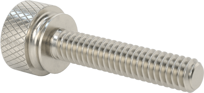 Paslanmaz Çelik Genişletilmiş Yaka Tırtıllı Başlı Ayar Vidası, 1/4"-20 Diş Boyutu, 1-1/4" Uzunluk