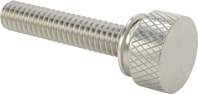 Paslanmaz Çelik Genişletilmiş Yaka Tırtıllı Başlı Ayar Vidası, 1/4"-20 Diş Boyutu, 1-1/4" Uzunluk